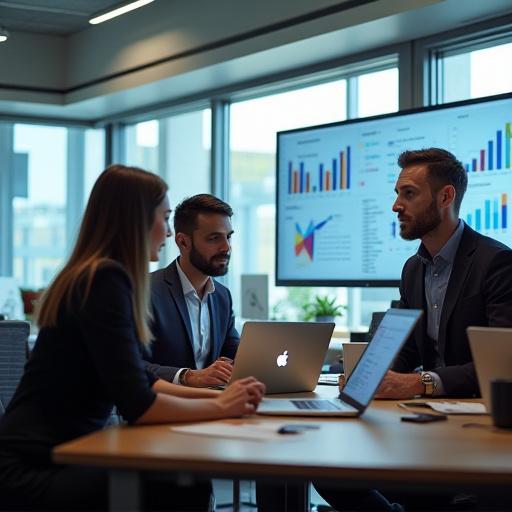 데이터를 분석하며 회의하는 해오름 정보 팀